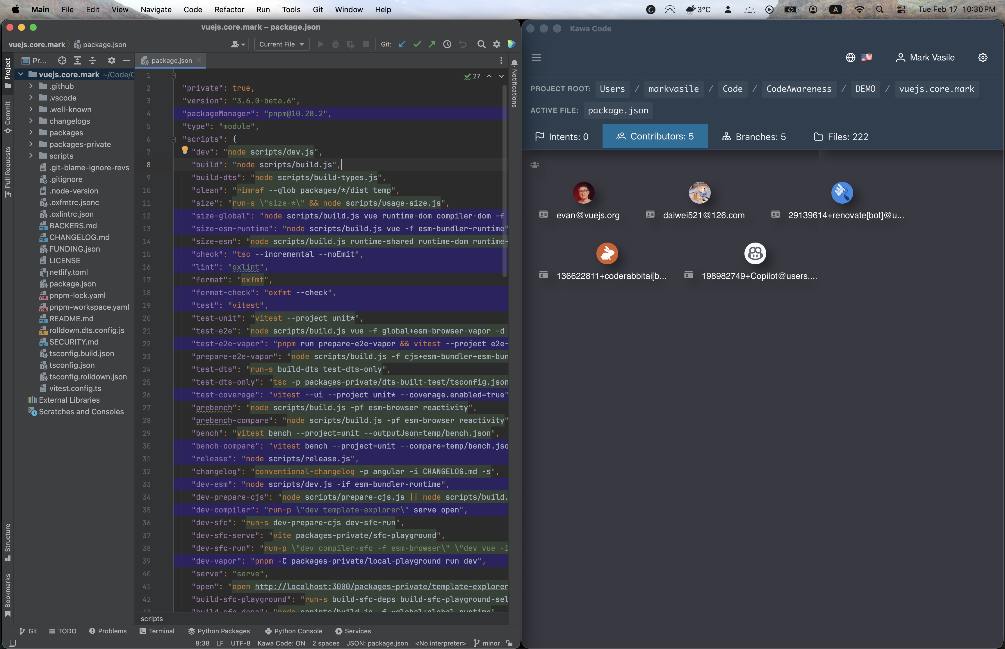 Kawa Code team collaboration in IntelliJ